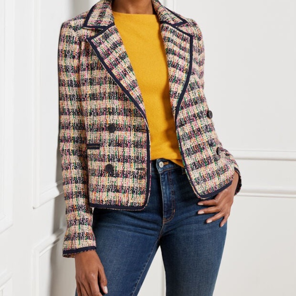Talbots Petite‎ Café Tweed Jacket Blazer Multicolor Double Breasted 6P